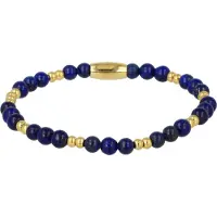 My Bendel - Goudkleurige Armband met Lapis Lazuli Edelsteen 4mm - Luxe Stainless Steel Design - met Luxe Cadeauverpakking | Sieraden Voor Dames | Maat S