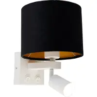 QAZQA Wandlamp wit met leeslamp en kap 18 cm zwart - Brescia