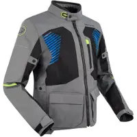 Bering Bakundu waterdichte motorfietstextiljas, grijs/zwart/blauw, maat M