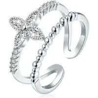 LGT JWLS Gedraaide Zilverkleurige Dames Ring met Bloem Zirkonia