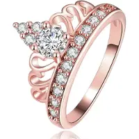LGT JWLS Dames Ring Rose Verguld met Kroon en Zirkonia Stenen-16mm