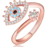 LGT JWLS Evil Eye dames Ring Edelstaal Rose kleurig Verstelbaar met Zirkonia