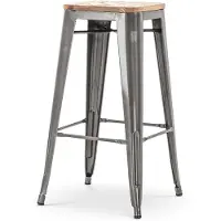 Legend Metalen barkruk industrieel metaal met houten zitting 77 cm