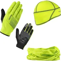 Gripgrab Hi-Vis Cycling Essentials Handschoenen + Nekband + Onderhelm Pak Fluoriserend Geel || Maat: S