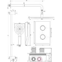 Brauer Regendoucheset Inbouw Copper Carving Thermostatisch 30cm met 3-Weg Omstelling, Gebogen Wandarm, Glijstang en 3-Standen Handdouche Geborsteld Koper