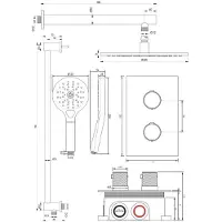 Brauer Regendoucheset Inbouw Copper Carving Thermostatisch 30cm met 3-Weg Omstelling, Wandarm, Glijstang en 3-Standen Handdouche Geborsteld Koper