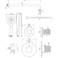 Brauer Copper Carving thermostatische inbouw regendouche SET 10 met 30 cm douchekop en gebogen muurarm en 3-standen handdouche en doucheslang en wandaansluitbocht koper geborsteld PVD