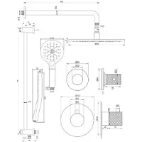 Brauer Regendoucheset inbouw copper carving thermostatisch 30 cm met gebogen wandarm, glijstang en handdouche 3-standen geborsteld koper