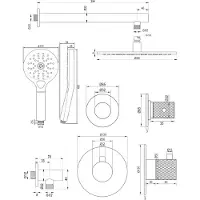 Brauer Copper Carving thermostatische inbouw regendouche SET 08 met 30 cm douchekop en rechte muurarm en 3-standen handdouche en doucheslang en wandaansluitbocht koper geborsteld PVD
