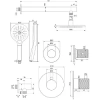 Brauer Copper Carving thermostatische inbouw regendouche SET 07 met 20 cm douchekop en rechte muurarm en 3-standen handdouche en doucheslang en wandaansluitbocht koper geborsteld PVD