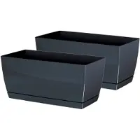 Prosperplast Set van 2x stuks plantenpotten/bloempotten kunststof glanzend antraciet grijs 40 x 19 x 18 cm - Plantenpotten