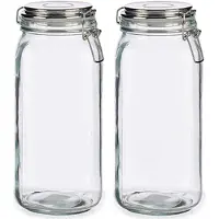 Vivalto Set van 2x stuks glazen luxe keuken voorraadpotten/voorraadbussen met klepdeksel zilver 2100 ml - Voorraadpot