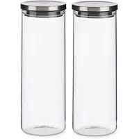 Vivalto Set van 2x stuks glazen luxe keuken voorraadpotten/voorraadbussen met deksel zilver 1700 ml - Voorraadpot