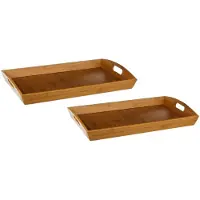 Secret De Gourmet 2x stuks dienbladen/serveerbladen rechthoekig 45 x 29 cm bamboe met handvaten - Dienbladen