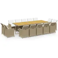vidaXL 15-delige tuinset met kussens, gemaakt van polyrotan, kleur beige