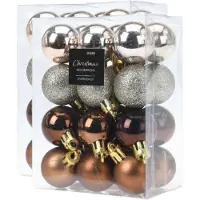 Merkloos 48x stuks mini kerstballen mix herfstkleuren kunststof 3 cm - Kerstbal