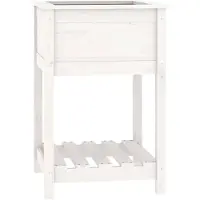vidaXL Plantenbak met schap 54x54x81 cm massief grenenhout wit