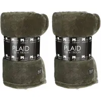 In the Mood 2x Stuks Fleece dekens/fleeceplaids donkergroen 130 x 180 cm polyester - Plaids