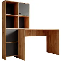 Meubella Bureau - Eiken - Antraciet - 156x55x147 cm - Met deurtjes