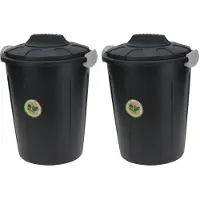 Bathroom Solutions 2x Stuks wasmanden met deksel - 23 liter - zwart - kunststof - Wasmanden