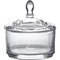 Clayre & Eef Glazen potje Ø 9x9 cm Glas Rond Hart Happy things Potje Transparant Potje