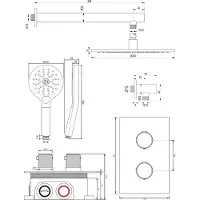 Brauer Copper Carving thermostatische inbouw regendouche 3-weg omstelling SET 32 met 30 cm douchekop en rechte muurarm en 3-standen handdouche en doucheslang en wandaansluitbocht koper geborsteld PVD