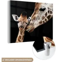 MuchoWow Glasschilderij - Foto op glas - Acrylglas - Giraffe - Zwart - Dieren - Muurdecoratie - 160x120 cm - Schilderij glas - Woonkamer - Wanddecoratie