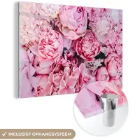 MuchoWow Glasschilderij 180x120 cm - Schilderij acrylglas - Bloemen - Roze - Rozen - Foto op glas - Schilderijen