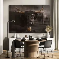 MuchoWow Glasschilderij 180x120 cm - Schilderij acrylglas - Schotse hooglander - Dier - Zwart - wit - Foto op glas - Schilderijen