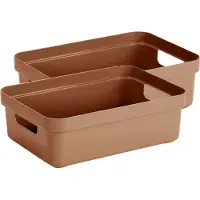 Sunware opbergbox Sigma - 4x - kunststof - 9 liter - terra - opberg dozen/bakken - opbergers - 35 x 24 x 12 cm