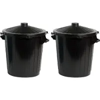 COSY&TRENDY Cosy & Trendy Vuilnisbak/afvalemmer met deksel - 2x - 50 liter - zwart - 55 x 49 x 58 cm