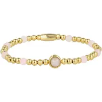 My Bendel - Goudkleurige Bedelarmband met Rose Quartz Edelsteen - met Luxe Cadeauverpakking | Sieraden Voor Dames | Maat L