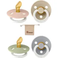 BIBS Dental fopspenen Anatomical 6-18 maanden- Set 4 stuks- Glow in the dark Blush, Vanilla, Cloud, Sage - + Monkiezz speenzakje - orthodontisch- Anatomisch- Maat 2
