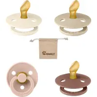 BIBS Dental fopspenen Anatomical 0-6 maanden- Set 4 stuks- Ivory, Vanilla, Blush, Woodchuck - + Monkiezz speenzakje - orthodontisch- Anatomisch- Maat 1