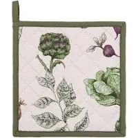 Clayre & Eef Pannenlap 20x20 cm Beige Groen Katoen Vierkant Groenten Afgiet Pannenlap Beige Afgiet Pannenlap