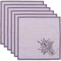 Clayre & Eef Servetten Katoen Set van 6 40x40 cm Paars Wit Katoen Vierkant Lavendel Servet Stof Paars Servet Stof