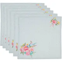 Clayre & Eef Servetten Katoen Set van 6 40x40 cm Groen Katoen Bloemen Servet Stof Groen Servet Stof