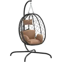 vidaXL Hangende Eivormige Stoel met Kussen Taupe Poly Rattan & Staal