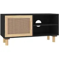 vidaXL Tv-meubel 80x30x40 cm massief grenenhout en rattan zwart