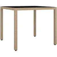 vidaXL Tuintafel met glazen blad poly rattan en gehard glas beige