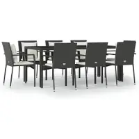 vidaXL 9-delige tuinset met kussens, zwart, van polyrotan