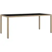 vidaXL Tuintafel met glazen blad poly rattan en gehard glas beige