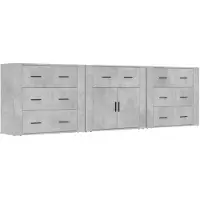 vidaXL Dressoirs, 3 stuks, betonkleur, houtvezel