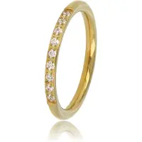My Bendel - Fijne Aanschuifring Goudkleurig met Witte Steentjes - Fijne Aanschuifring Goudkleurig - Witte Zirkonia Steentjes - met Luxe Cadeauverpakking | Sieraden Voor Dames | Maat 19.00 Mm / Maat 60