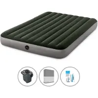 Intex luchtbed - 2 personen - 152 x 203 x 25 cm - Groen + elektrische pomp - 650 liter/minuut + Spanningsvaslakenset, antraciet + Reparatieset