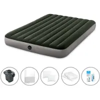 Intex luchtbed - 2 personen - 152 x 203 x 25 cm - Groen + elektrische pomp - 650 liter/minuut + Spannenlaken wit + Kussen + Molton 2-in-1 kussenslopen + Reparatieset