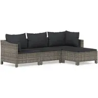 vidaXL 4-delige Loungeset met kussens poly rattan grijs