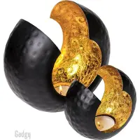GADGY Waxinelichthouder Rond – Set van 2 - 17 en 12.5 cm - Theelichthouder - Zwart / Goud - Metaal