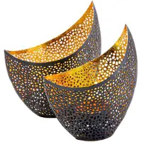 GADGY Waxinelichthouder Oosters – Set van 2 - 16 en 14.5cm - Theelichthouders - Zwart /Goud - Metaal