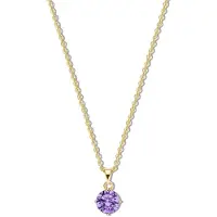 New Bling 9NB-1193 Zilveren Ketting met Zirkonia Hangertje 5mm - Paars - Ankerschakel - 1,6mm - 40+5cm - Zilver - Verguld/Goud op Zilver